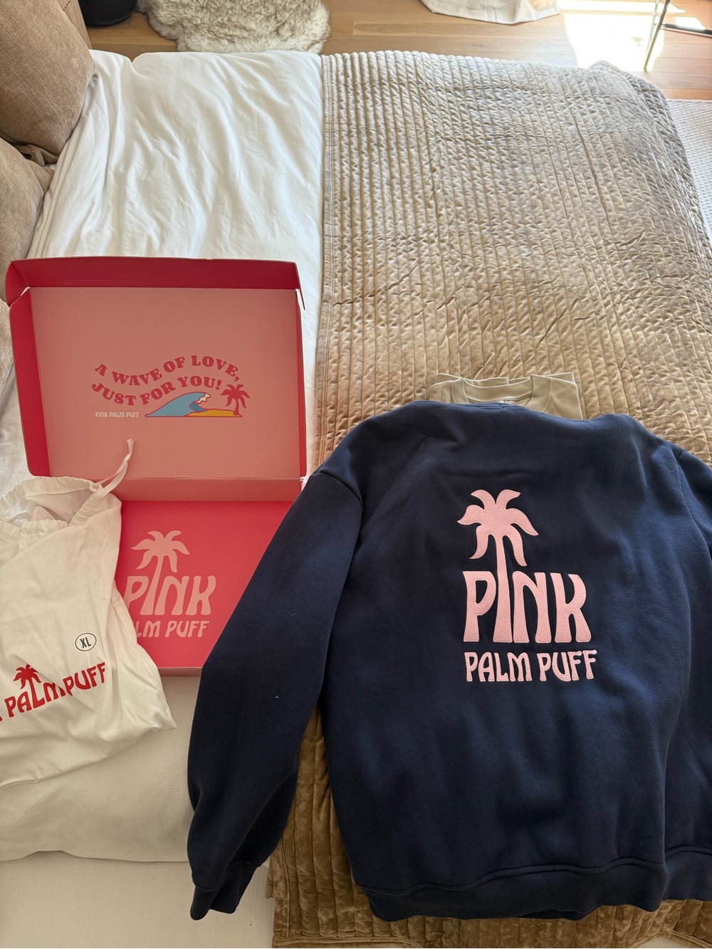 Pink Palm Puff Navy Logo Hoodie - Picture 4 of 7